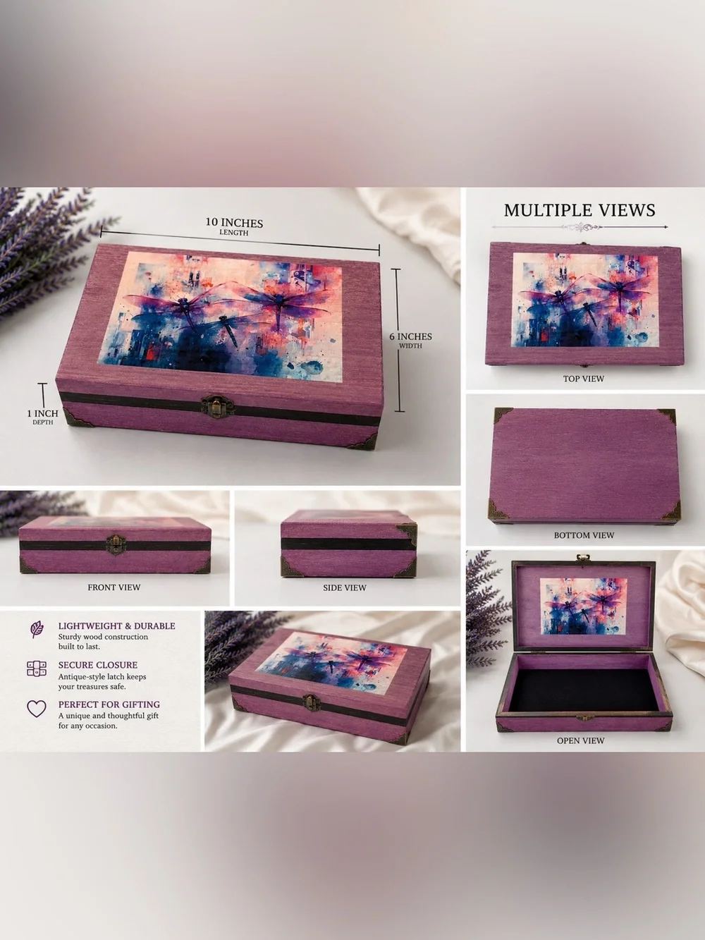 Dragonfly Keepsake Box — Purple Artistic Jewelry Organizer